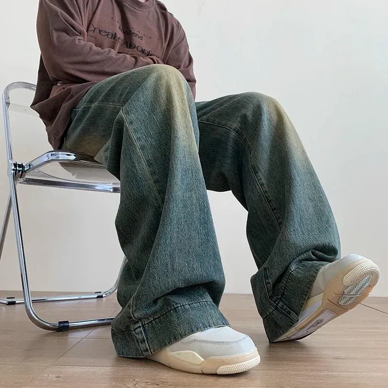 Moške kavbojke Y2K moške korejske priložnostne grunge modre cargo hlače vrečaste vintage ulične modre široke hlače iz pranega jeansa, prevelike_voghion.com