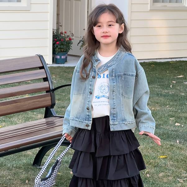 Giacca in jeans vintage per bambina cappotto retro in cotone_voghion.com