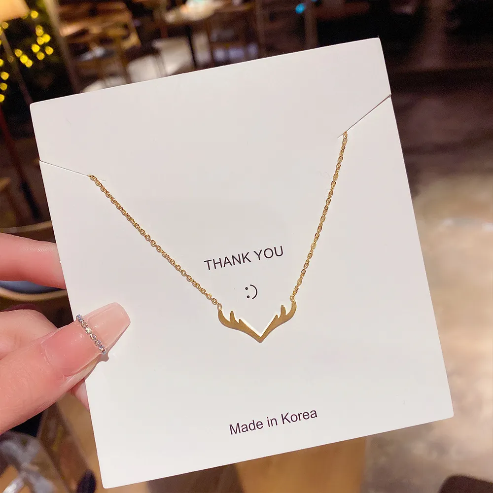 Pendant Necklaces Simple Christmas Deer Antlers Nimble Lucky Love Heart Mother's Day Animal Necklace Woman Girl Wedding_voghion.com