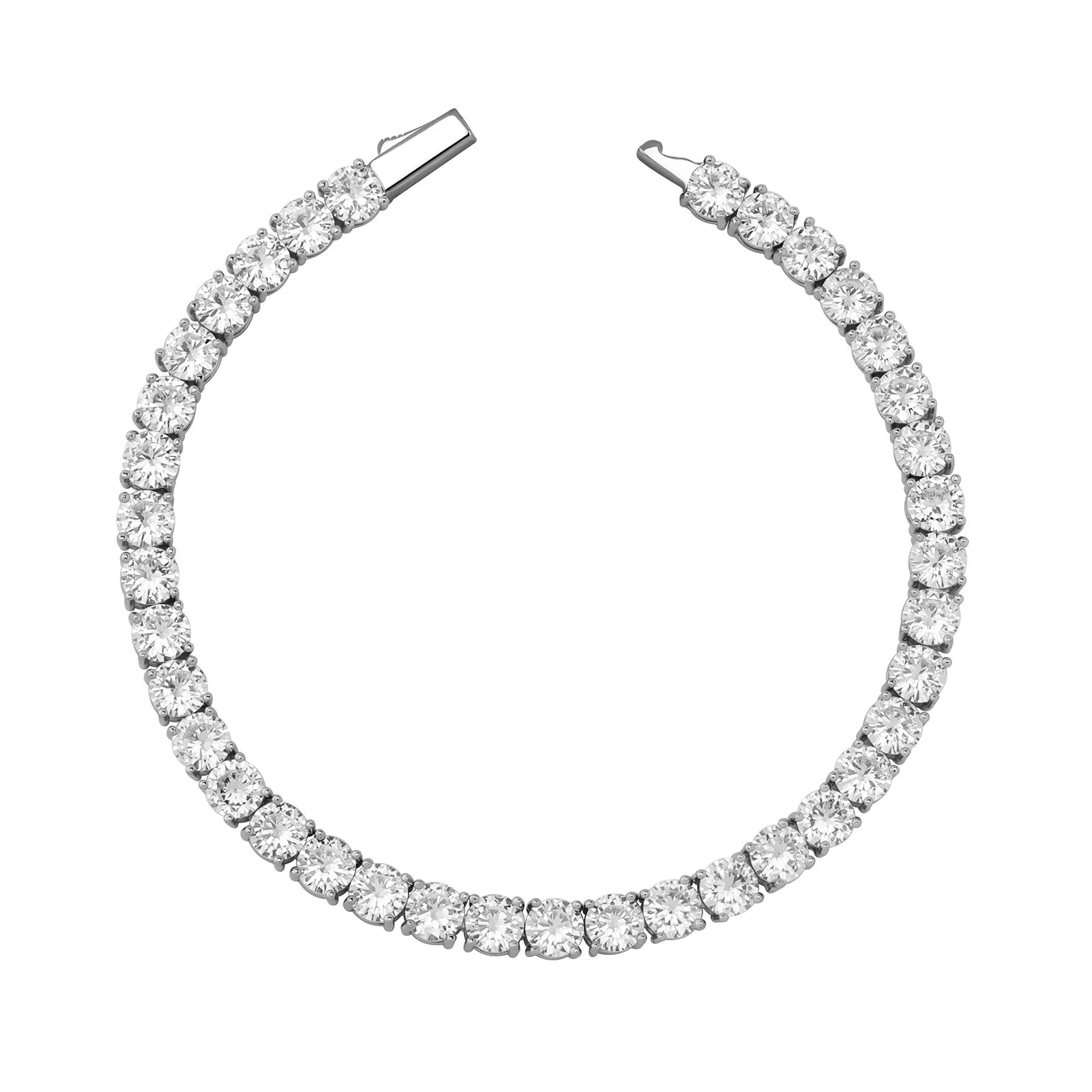sier iced out VVS moissanite 3mm 4mm bracelet spring clasp lab diamond tennis chain necklace_voghion.com