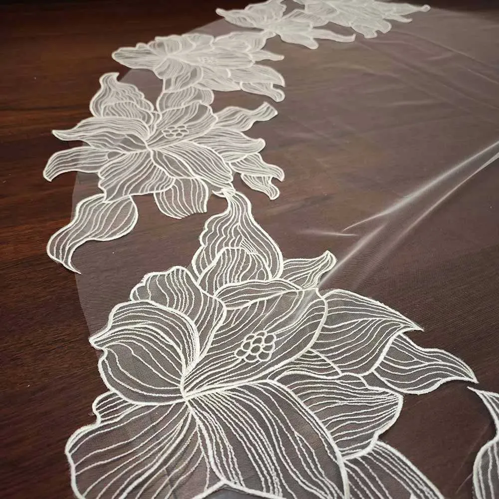 Gioielli per capelli, pizzo floreale romantico con pettine, singolo strato, 3 metri di lunghezza, velo da sposa color avorio, accessori per la sposa_voghion.com