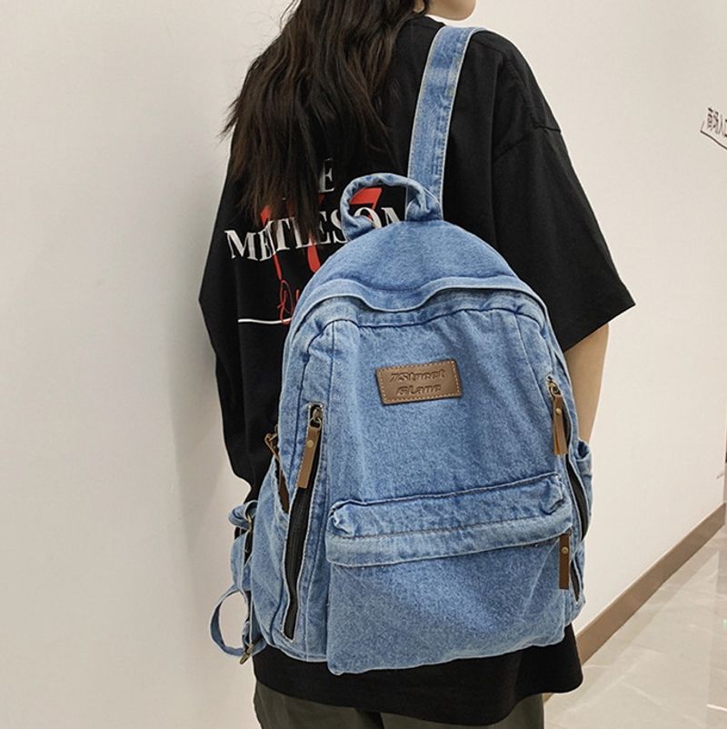 Vintage denimväska, Preppy College skoldagsresor pendlarryggsäck och laptopväska, unisexväska för vardagsbruk_voghion.com