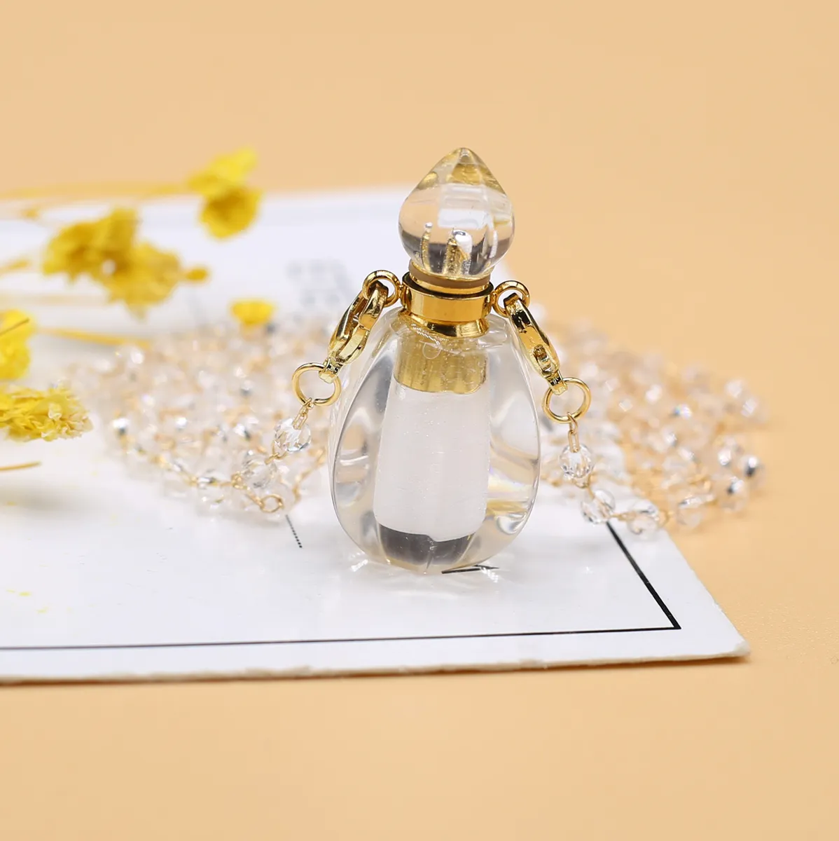 Pendant Necklaces Natural Stone Perfume Bottle Necklace Clear Quartz Essential Oil Diffuser Vial Crystal Jewelry Gifts_voghion.com