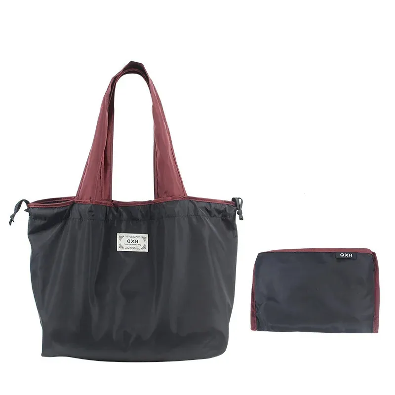 Borsa per la spesa pieghevole in nylon con coulisse riutilizzabile di grande capacità, borsa da spiaggia estiva ecologica_voghion.com