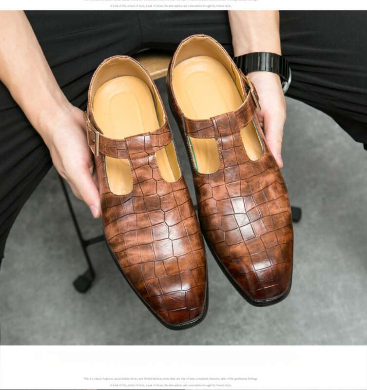 Læder til efteråret business kjole, overdimensioneret afslappet blød sål sorte mænds bryllup og gommens sko_voghion.com