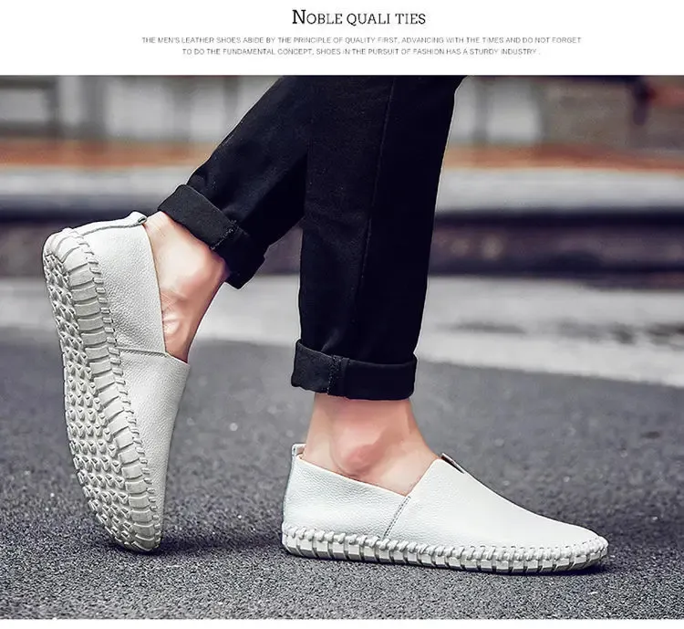 Grande taille 48 49 en cuir véritable plat hommes blanc doux espadrilles décontractées mâle confortable marche conduite chaussures mocassins mocassins_voghion.com