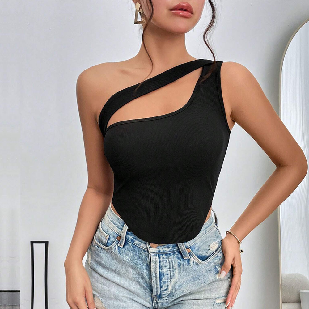 Women’s Clothing New Slim Ultra Short Irregular Hem Oblique Shoulder Wrap Chest Vest Hollow Top