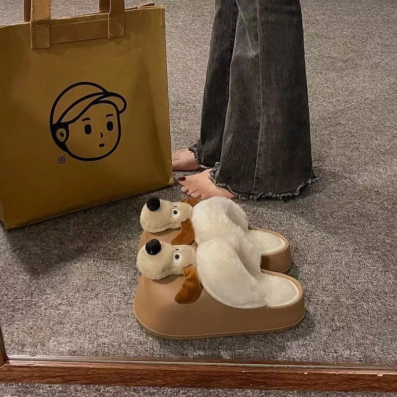 Cartoon Hond Afneembare Waterdichte Winter Leuke Warme Katoenen Pantoffels voor Vrouwen_voghion.com