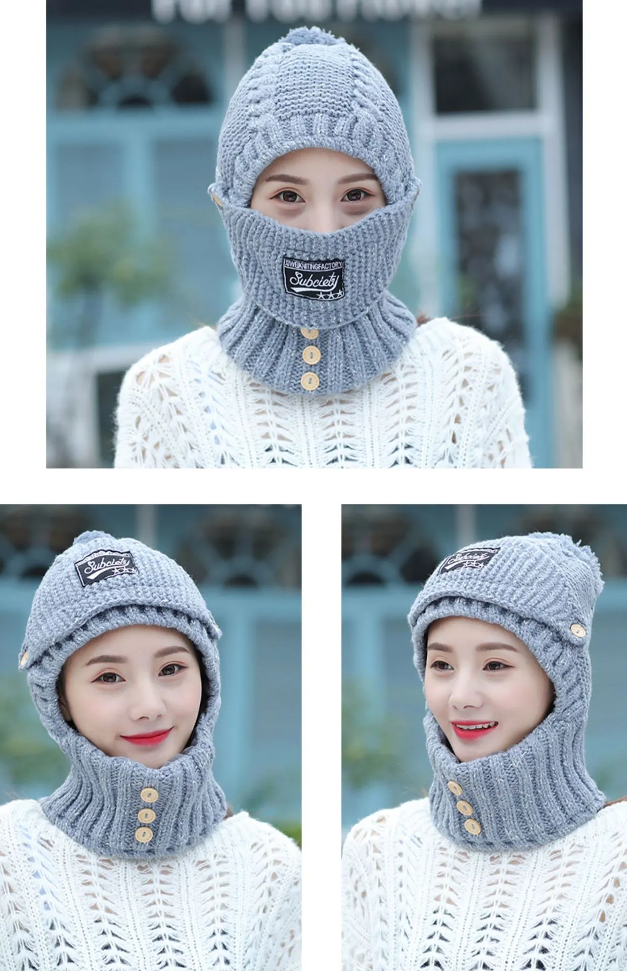 Ensemble bonnet écharpe balaclava tricoté pour hiver chaud_voghion.com