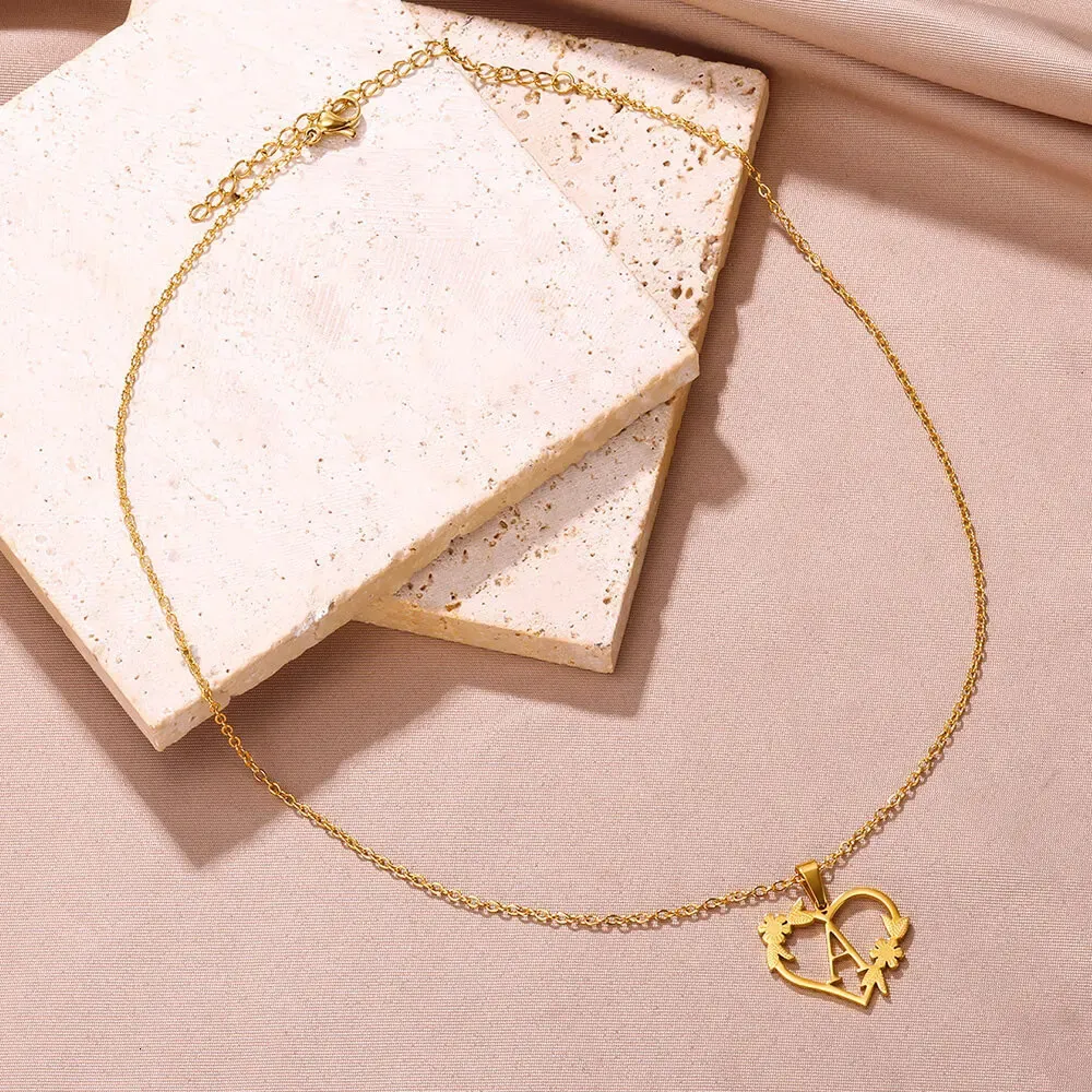 Anhänger Halsketten AZ Edelstahl Schmuck Initiale Herzanhänger geeignet für Frauen Liebeskette Anfangsbuchstabe_voghion.com