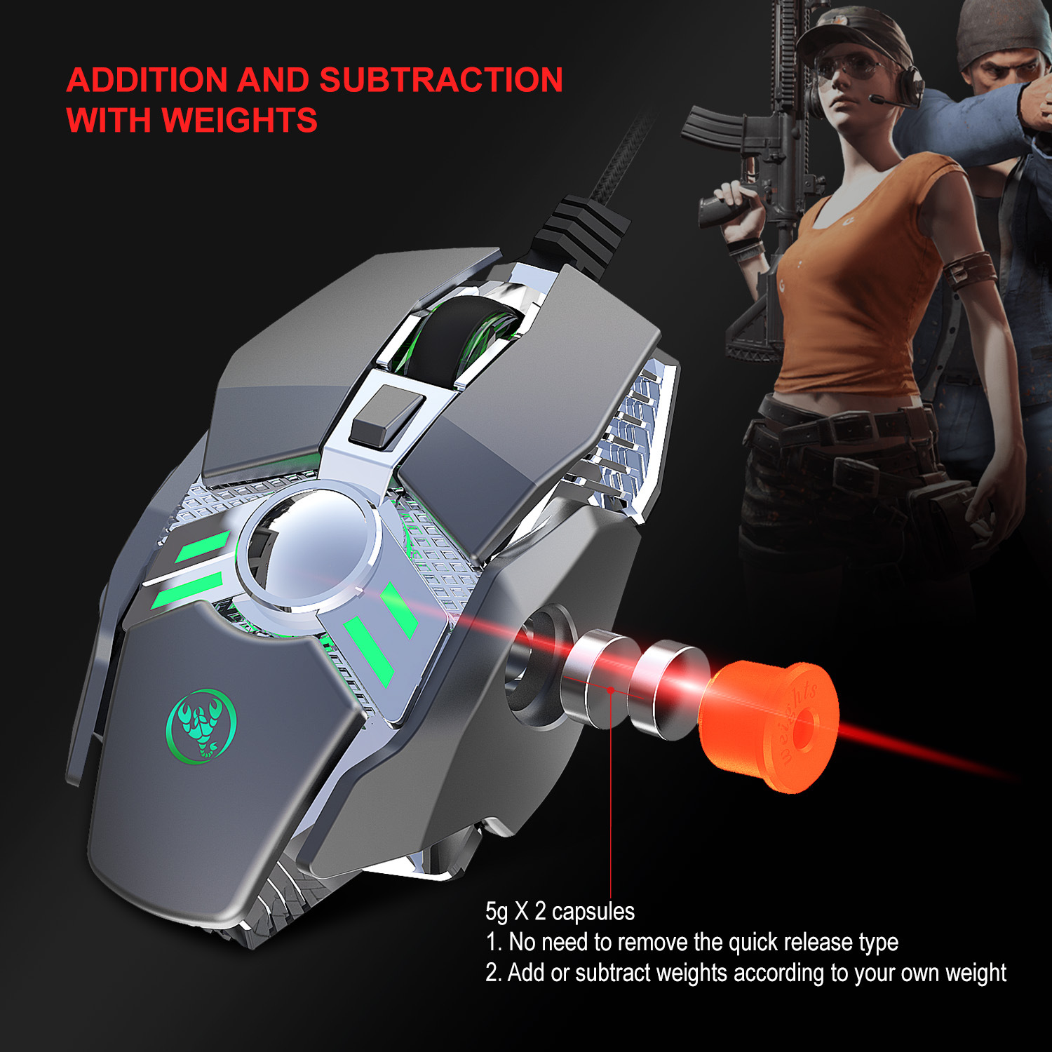 Mechanisches Hühnerfressspiel, 7-Tasten-programmierbare kabelgebundene Maus, coole Beleuchtung, automatische Pistolendrückfunktion für Desktop-Laptop_voghion.com