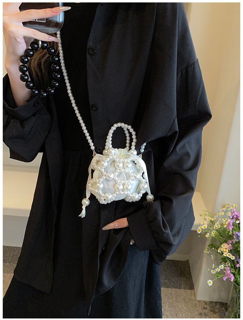 For Women Pearl Handbag Beaded Crossbody Fashion Light Mobile Phone Bucket Shoulder Bag_voghion.com
