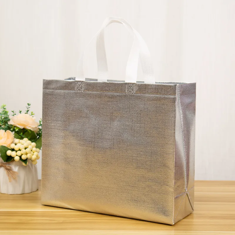 Non Woven Shopping Laser Glossy Reusable Grocery Tote With Handle Glitter Gift Bag Favor Goodie Package Bags_voghion.com