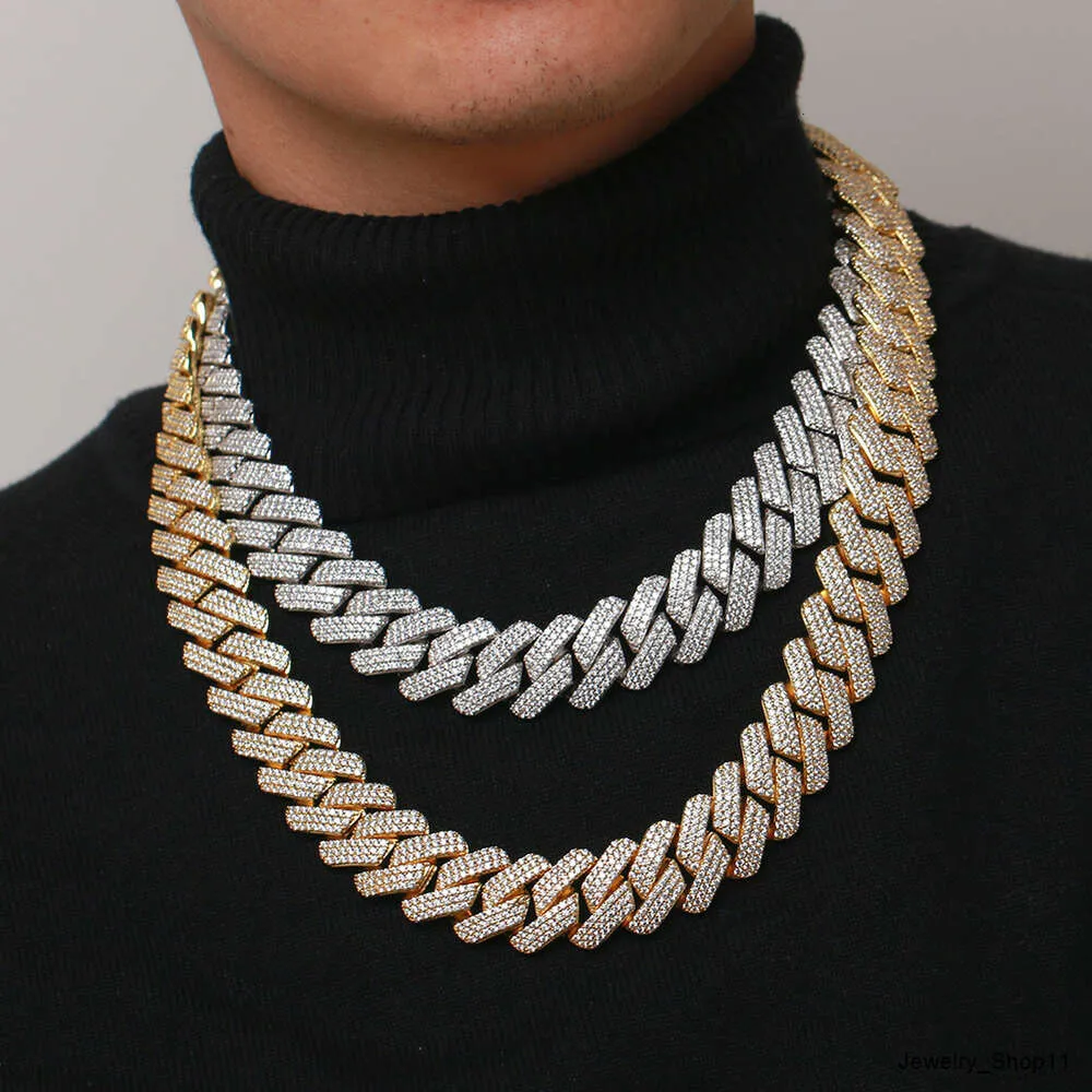 Luster Jewelry 20mm trendikäs sterling sier kullattu kaulakoru moissanite kuubalainen linkki miehille_voghion.com