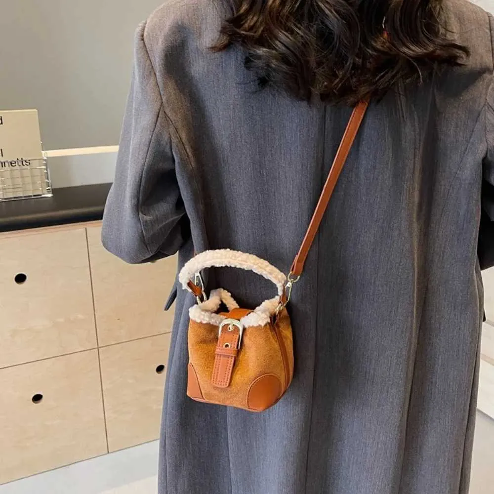 Borse a secchiello in lana di agnello alla moda con tracolla Borsa a tracolla retrò in peluche vintage da donna C241212_voghion.com