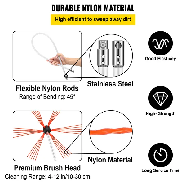 Flexible Chimney Sweep Rod Kit With Nylon Brush And Rods_voghion.com