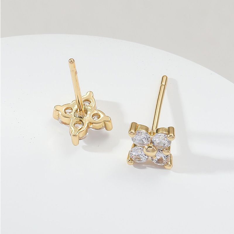 Light Style Zircon Lucky Four Leaf Clover Mini Exquisite Earrings Popular Jewelry_voghion.com