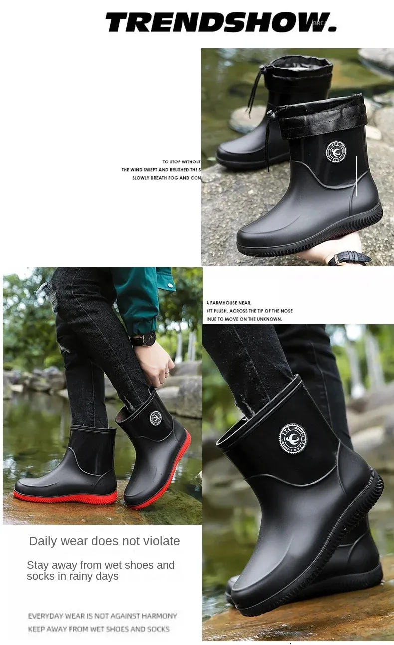 Botas de chuva de borracha impermeáveis para pesca e casual_voghion.com