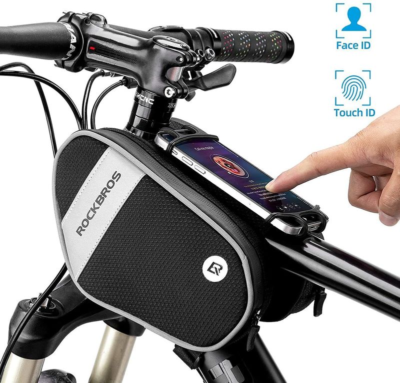 ROCKBROS Mobile Bicycle Frame Bag With Holder 360°Rotatable For Cell Phone 6.5"_voghion.com