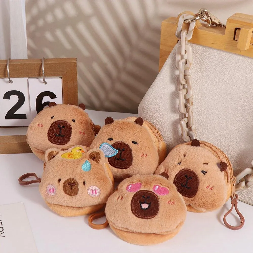 Zipper Wallet Coin Pouch Capybara Plush Purse Bag With Keychain Pendant Protective Case_voghion.com