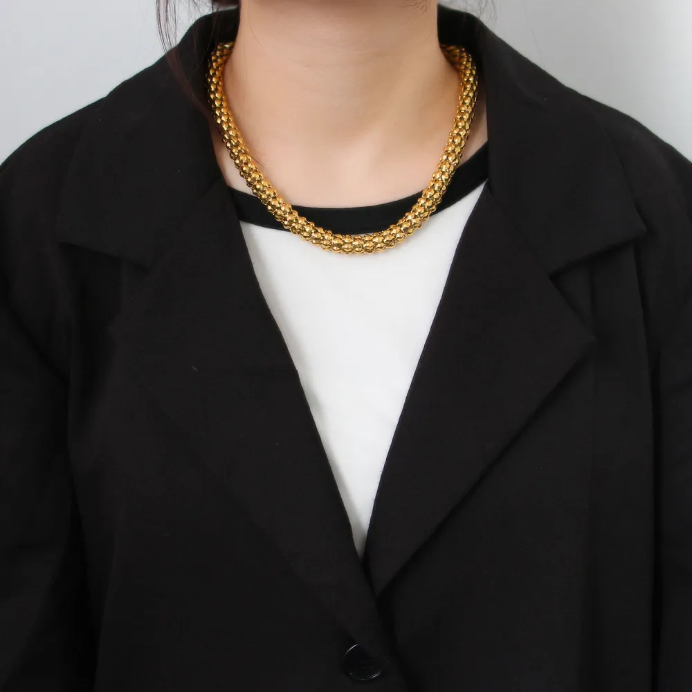 Collana a catena popcorn in acciaio inossidabile unisex_voghion.com