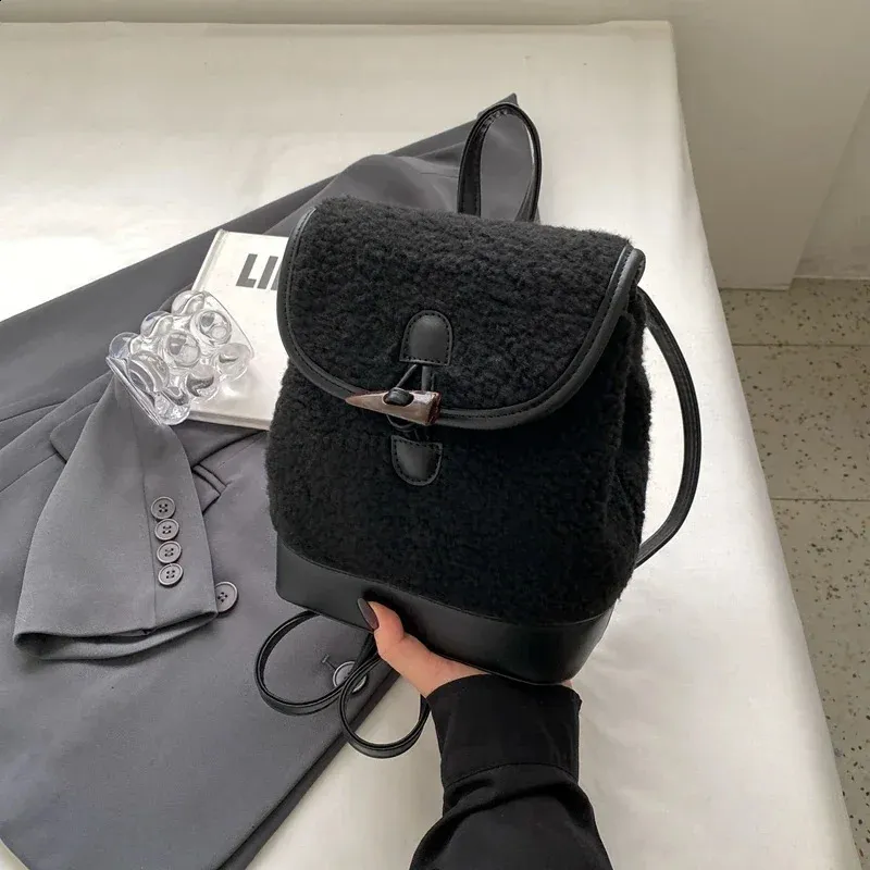 Winter Warm Lamb Wool Women Backpack Fashion er Plush Handbag Anti Theft Backbag Lady Casual Shoulder Crossbody Bag_voghion.com