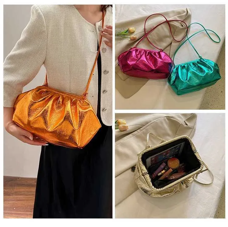 Kleines Design Damen Leder Sier Cloud Gold Umhängetasche Damen Party Clutch Geldbörse Weibliche HandtaschenC241211_voghion.com
