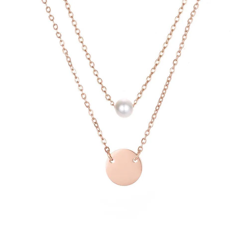 Collane con ciondolo Minar Doppio strato Collana con moneta in metallo con perle simulate per donne Signore 3 stili Catena sottile per tutti i giorni_voghion.com