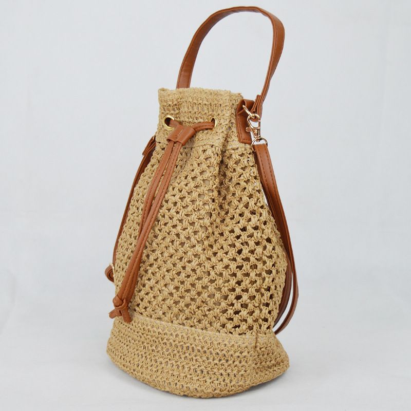 Ausgehöhlte Mode große Kapazität Baby Mama Lebensmitteleinkaufshandtasche süßer gewebter Rucksack gewebte Tasche_voghion.com