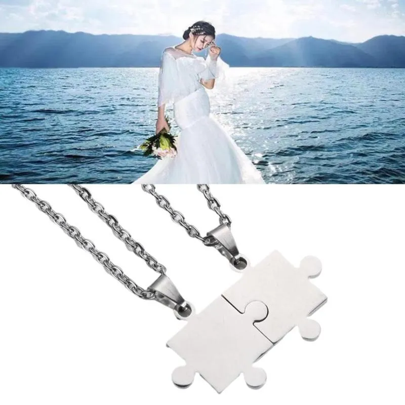 Couple Puzzle Pendant Necklaces Steel Chains For Couples Jewelry_voghion.com