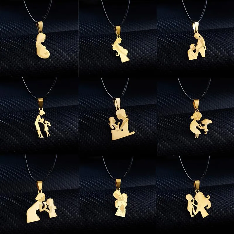 Pendant Necklaces Personality Mothers Day Stainless Steel Mom Necklace For Women Gift Gold Color Chain Baby Leather_voghion.com