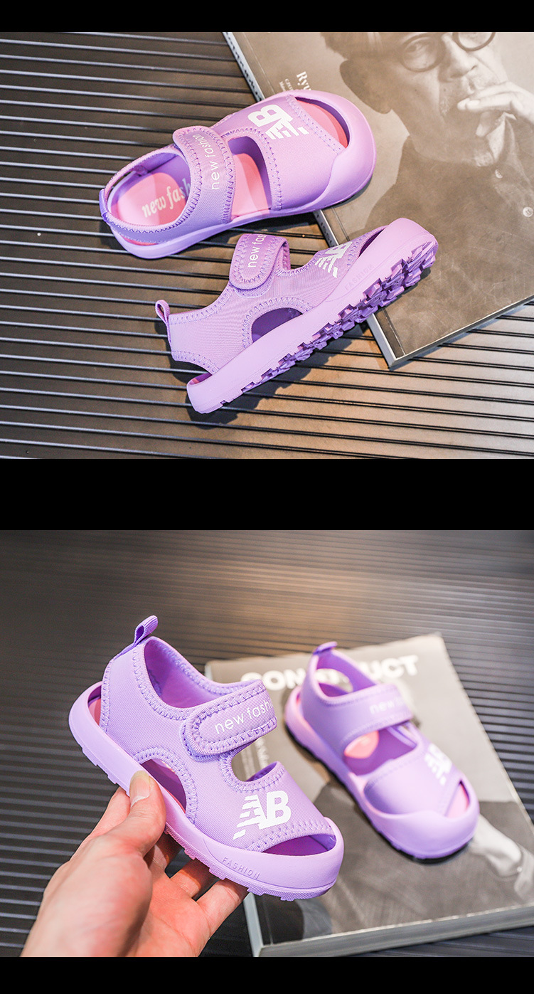 2023 Summer New Children's Baotou AB Boys' Anti Kick Function Sandals Elastic Cloth Girls' Beach Shoes_voghion.com