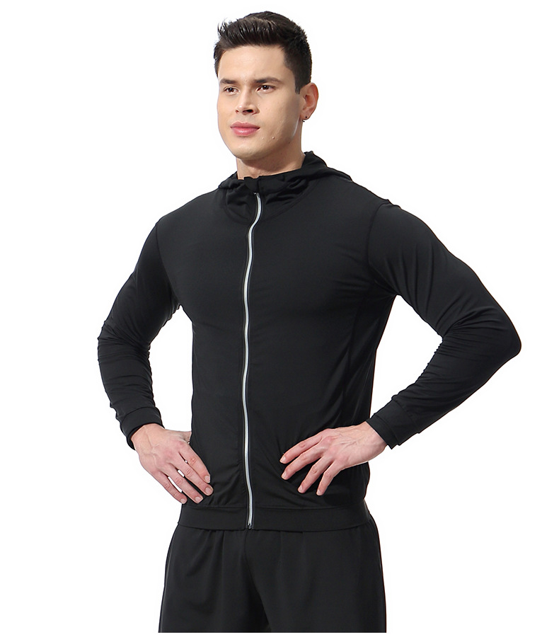 Heren sportjack met capuchon, sneldrogend, met ritssluiting, kanten patroon, geschikt voor outdoor training en hardlopen in de herfst en winter._voghion.com