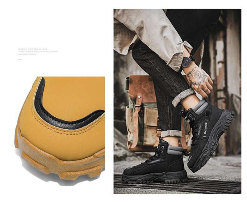 Höga stövlar för hösten, nya arbetsskor för män, trendiga och mångsidiga, tjocka och halkfria, avslappnade stövlar_voghion.com