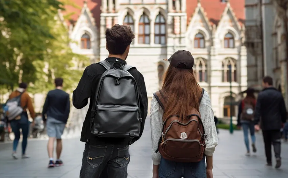 Schwarzer Leder für Herren Business Travel Wasserdichter Daypack PU 16 Zoll Laptop-Rucksack 240829_voghion.com