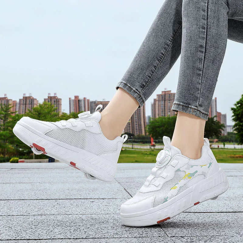Kids Roller Skate Shoes Boys Girls Fashion Casual Runaway 4 Wheels Deformation Sneakers Adults Teenagers Children_voghion.com