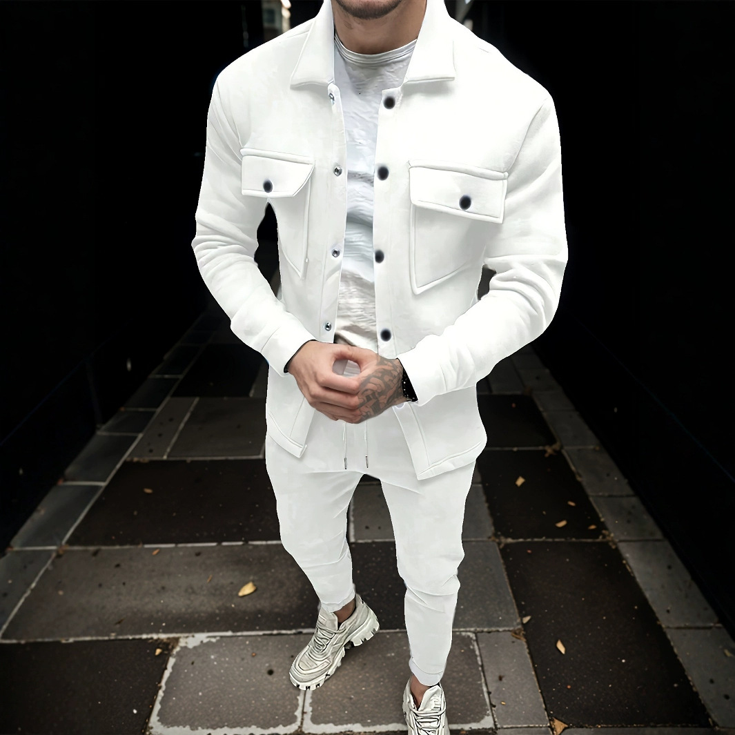 Vêtements pour hommes Hiver Nouvelle mode masculine Couleur unie Bouton ouvert Revers Veste Manteau Pantalon Costume