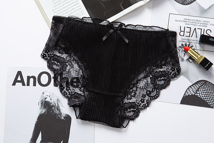 Calcinha feminina sexy rendada cintura baixa calcinha plissada com laço_voghion.com