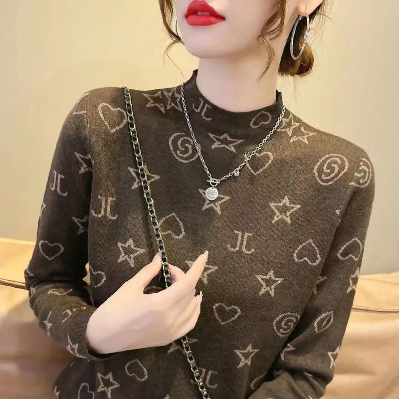 Maglione da donna in veet tedesco spesso e spesso, tutto in uno, mezza dolcevita, stile straniero, maglietta calda di base per le donne_voghion.com
