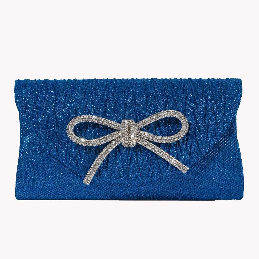 Elegante pochette con fiocco in cristallo scintillante da donna, con busta, per cena, sera, matrimonio, festa, ballo, portafoglio Y241019_voghion.com