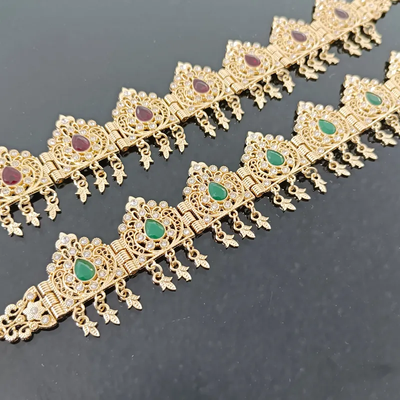 Algerien Hochzeit Schmuck Haar Gold Farbe Kristall Quaste Stirnband Stirn Kette Krone Frauen Geschenke Tiara Bands_voghion.com