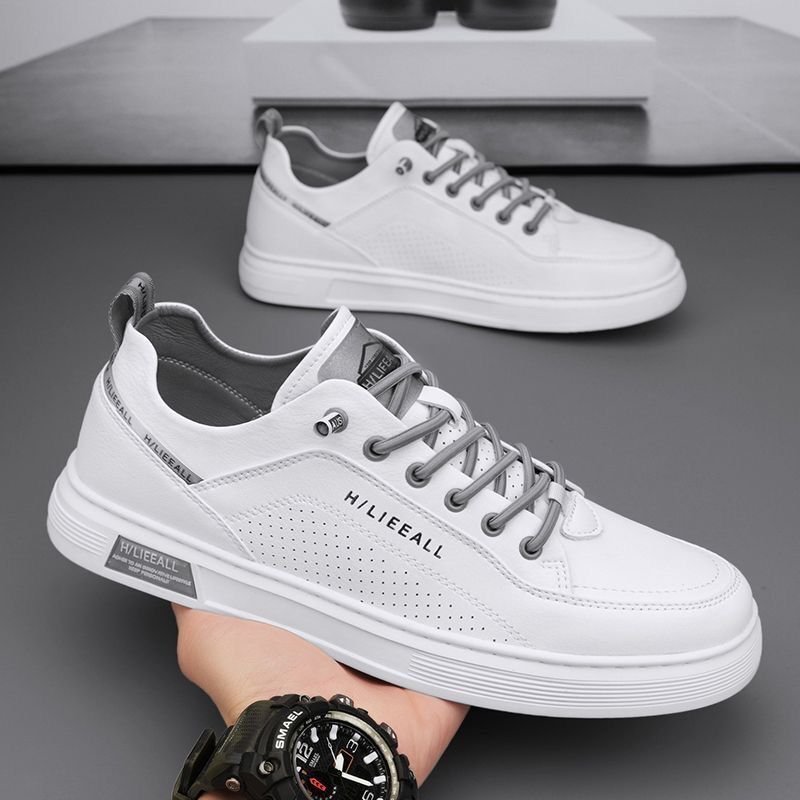 Men's 2024 new breathable Korean version white trendy fashionable versatile men's sports and leisure board shoes_voghion.com