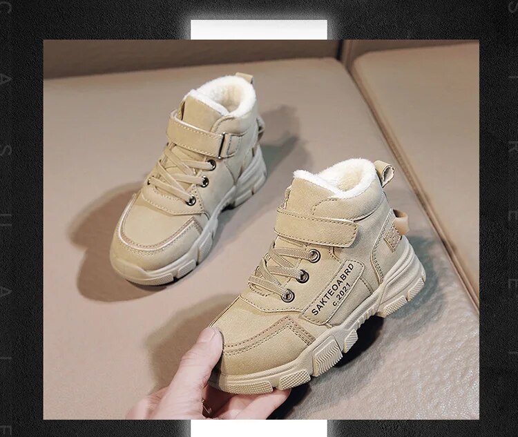 Winter Children's Boys Plus Cashmere Thicken Warm Snow Girls Non-slip Outdoor Martin Boots Student Shoes Hiking Shoe_voghion.com