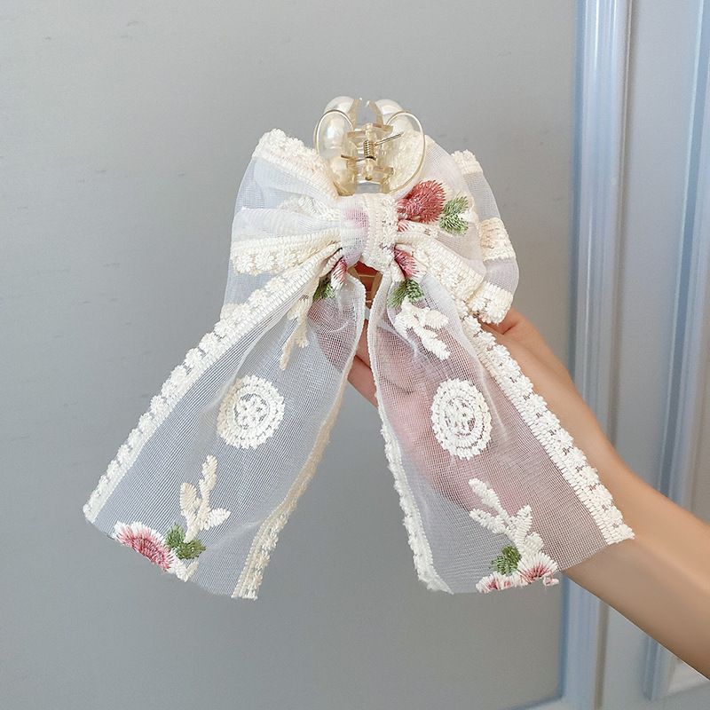 Small Fresh Lace Flower Bow Tie Large Grab Girl Sweet Temperament Card Super Immortal Net Red Hair Clip Jewelry_voghion.com