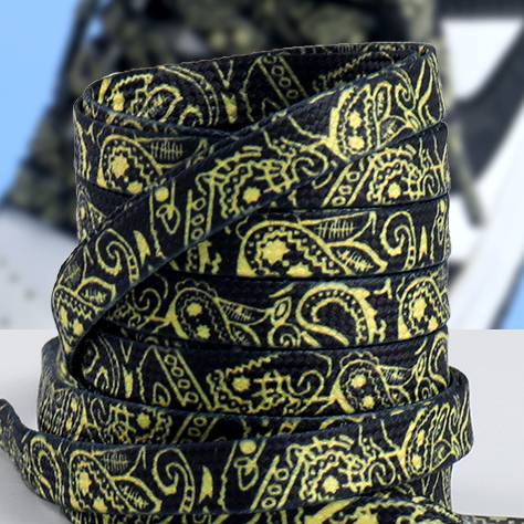 Shoelaces Sneakers With Cashew Flower Pattern, Army No. 1, Black And White, Colorful, Trendy, Personalized Flat Shoelaces And Ropes._voghion.com