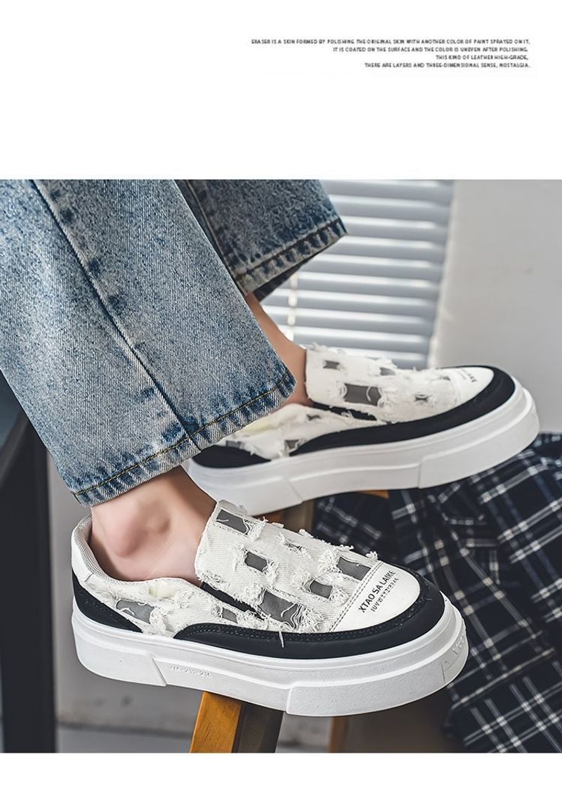 MannNeil 2024 New Summer Breathable Canvas Trdy M's Versatile Instagram High Street Brok Hole Beggar Board Shoes_voghion.com