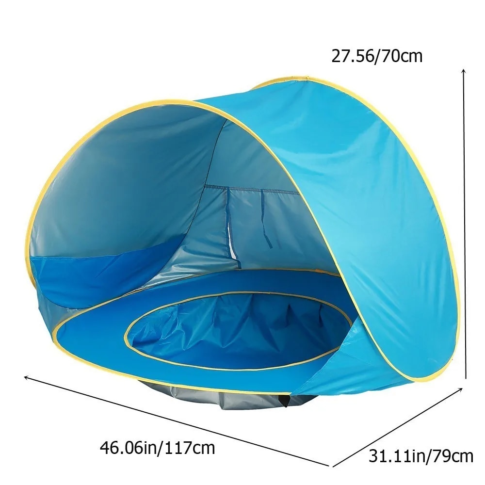 Tenda de praia infantil 2 em 1 com proteção solar UPF 50+, impermeável e com proteção UV, ideal para piscina e atividades ao ar livre._voghion.com