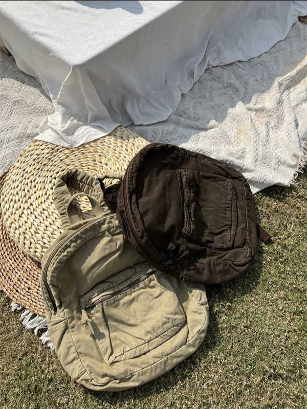 Vintage platneni ruksak za žene s patentnim zatvaračem, ležeran, srednjeg kapaciteta, u preppy stilu, ženski, Ba241031_voghion.com