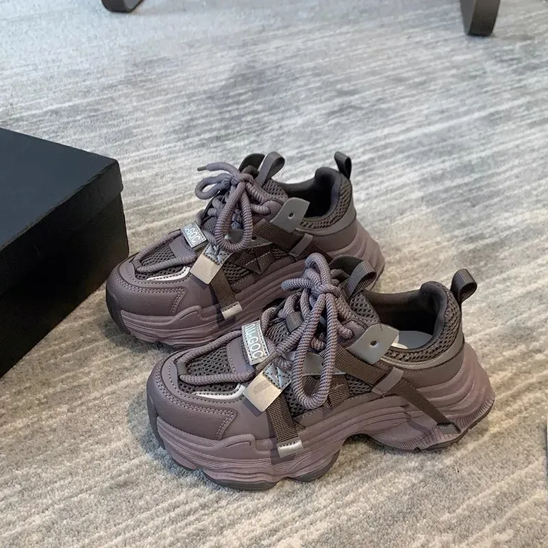 Dames Chunky Sneakers Lente Ademend Mesh Platform Sport Vrouw Mode Veterschoenen Dikke Zool Casual Schoenen Mujer 240618_voghion.com