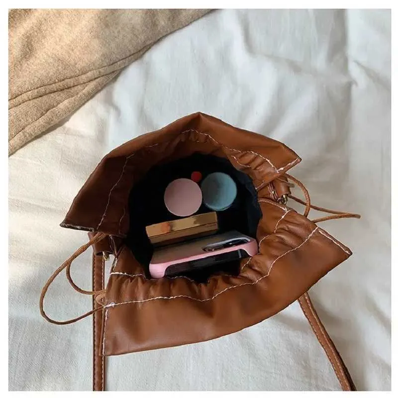 Damen Umhängetasche Cyder PU Leder Bucket Crossbody Bag Lässige Drstring Handtaschen Geldbörse für Reisen Shoppin241104_voghion.com